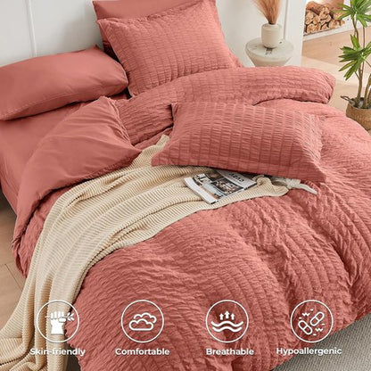 HYMOKEGE Twin XL Comforter Set - 5-Piece Seersucker Luxury Bedding Set for All Seasons | Includes Comforter, Sheets, Pillowcase & Sham