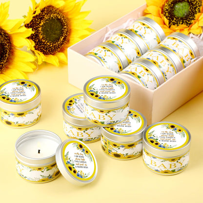 Funtery 12 Pcs Baby Shower Party Favors for Guests Baby Shower Candles Lavender Scented Candle Rustic Tealights Candles Gender Reveal Return Gifts(Sunflower)