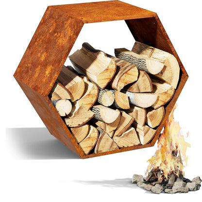 BUYYAH Firewood Log Rack Hexagon Heavy-Duty, Sturdy Log Holder with Honeycomb Design for Wood Storage, Suitable for both Outdoor and Indoor Use