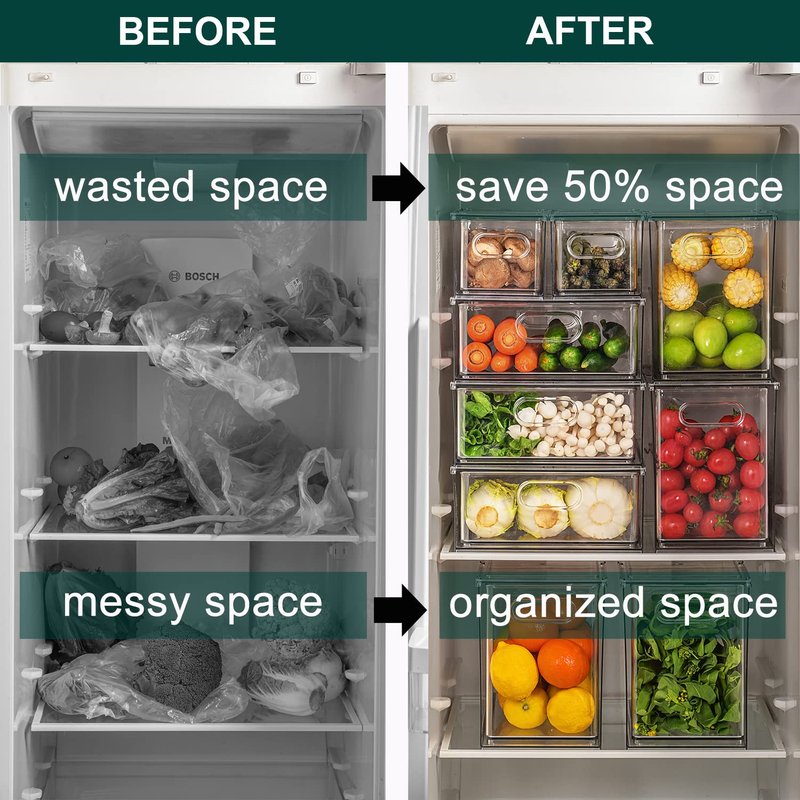 LALASTAR 2 Pack Fridge Organizer with Pull-out Drawer, Stackable Freezer Organizer Bin, Pantry Organization and Storage, BPA Free, 3.17QT