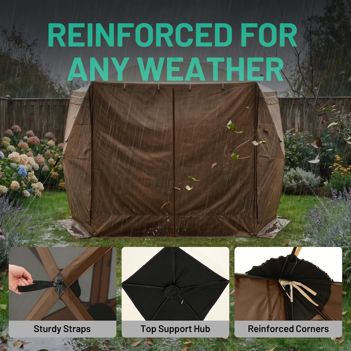 Overmont 10x10FT Pop up Gazebo Screen Tent - Large Instant Screen House Tent with Netting Removable Wind Cloths Half Open Door Skylight - Portable Outdoor Shelter for Camping Backyard Patio Parties