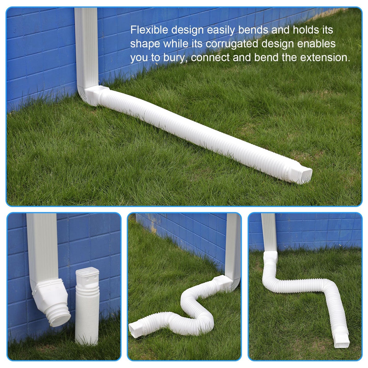 plusgutter 2 Pack Rain Gutter Downspout Extensions, Flexible Downspout Extender with 58"+68" Extendable Pipes for Rain Water Drainage, Durable Down Spout Drain Extension with Connector (White)
