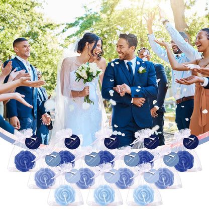 Treela 50 Set Flower Candles Wedding Favor for Guests Mini Blue Rose Shaped Tealight Candles for Return Gift Wedding Birthday Bridal Shower Housewarming Party