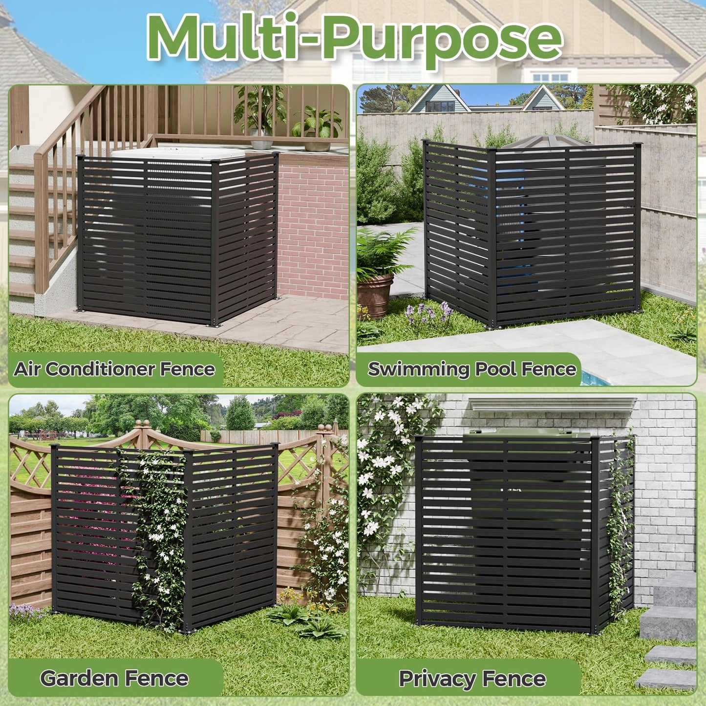 Diyfire Air Conditioner Fence Panels, 47" W X 48" H Pool Equipment Enclosure, No-Dig Outdoor Privacy Screen, Trash Can Enclosure, Decorative Garden Fences for Patio Lawn, Black