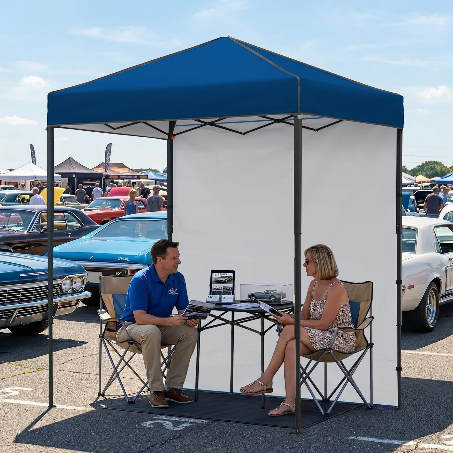 EAGLE PEAK 6x4 Instant Pop Up Canopy Tent with 1 Side Wall Panel, Straight Leg Sun Shelter, Portable Canopy with Carry Bag for Camping, Beach & Sports, Dark Blue