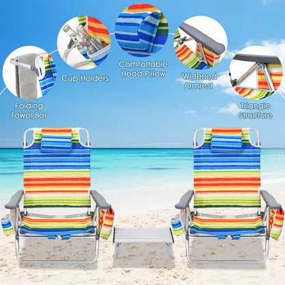 Giantex Folding Camping Chair, 3 PCS Beach Chair and Aluminum Table Set, Patio Sling Chairs with 5 Adjustable Position, Backpack Lawn Chair for Fishing, Travelling, Sunbathing Chairs Set