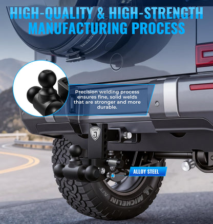 JEXTRA Adjustable Trailer Hitch Ball Mount, fits 2-1/2" Receiver Hitch, 5" Rise & Drop Hitch Tri-Ball (1-7/8" x 2" x 2-5/16"),12,500 LBS GTW Trailer Hitch with Double Anti-Theft Locking Pins Black