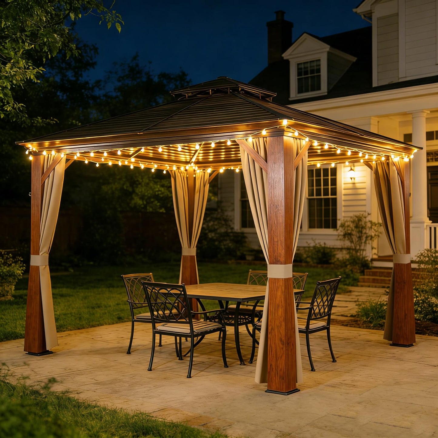 Gazebo Privacy Curtains 10' x 12' Replacement Panels – Waterproof & Windproof 4 Zippered Sidewalls for Patio Canopy, Outdoor Garden or Backyard Gazebo(Khaki)