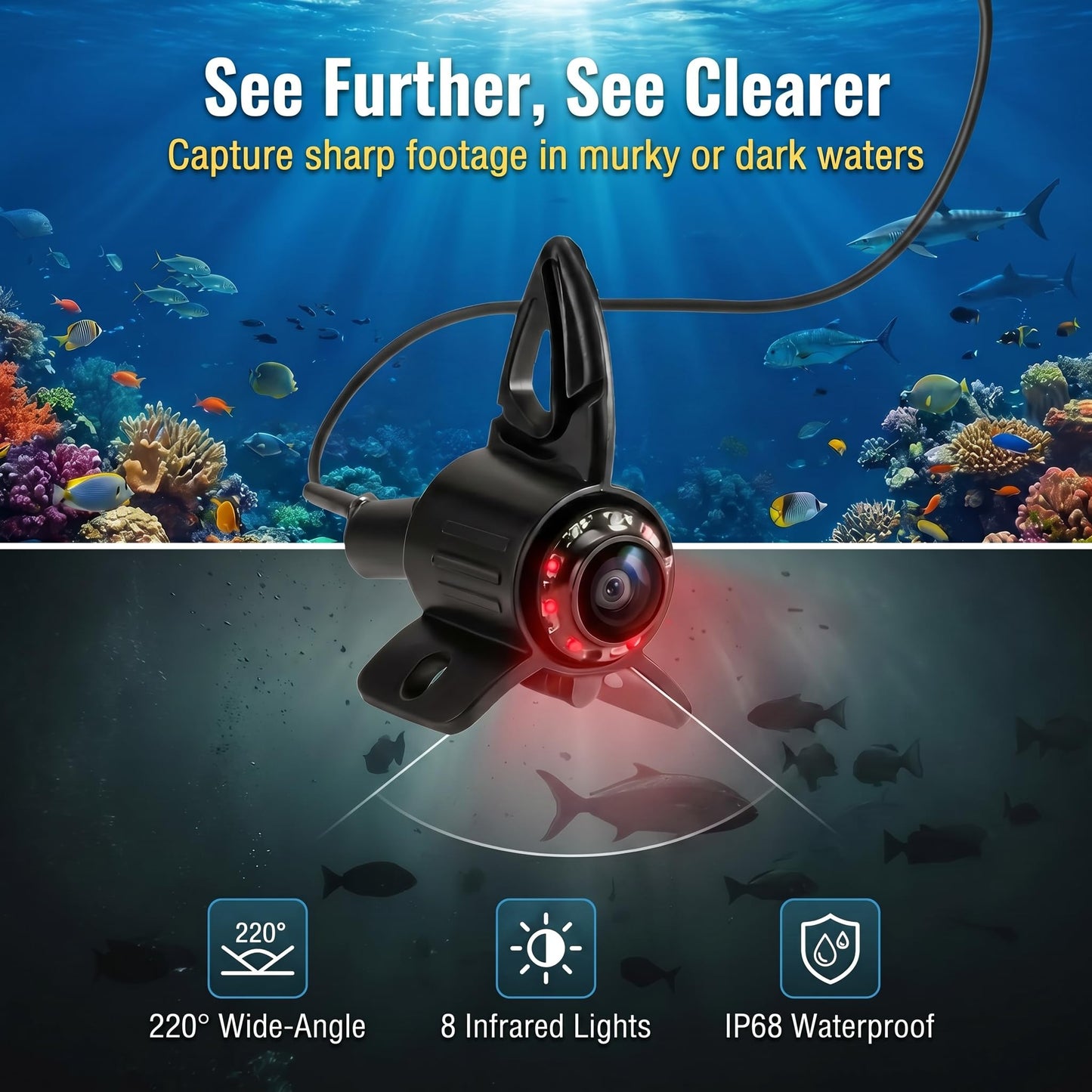 Takkicept Portable Underwater Fishing Camera Fish Finder: 6" OLED Display 1080P HD Depth Finders Waterproof Camera IP68 220° Wide-Angle Lens 12H Battery 25m Cable for Ice Fishing Kayak Boat Shore