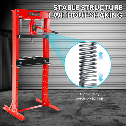 GarveeTech 20 Ton Shop Press, H-Frame Garage Floor Adjustable Hydraulic Shop Press with Stamping Plates to Bend, Straighten, Or Press Parts, Install Bearings & U-Joints