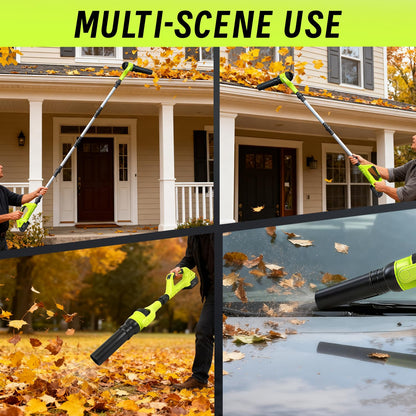 Cordless Leaf Blower, 21V Leaf Blowers, 580CFM/180MPH Brushless Motor, with 2 Lightweight Batteries 3.0Ah & Charger, and 3-Speed Leaf Blower 2-in-1 Design with Gutter Cleaning Kit for Garden & House