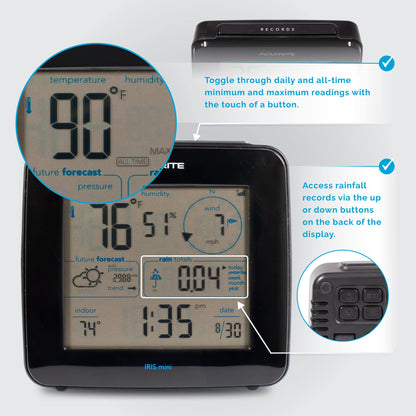 AcuRite Iris® Weather Station with Solar Power Pack, Barometer, Mini Wireless Display for Temperature, Humidity, Wind Speed, Wind Direction, Historic Rainfall Totals, and Hyperlocal Forecast (01122M)