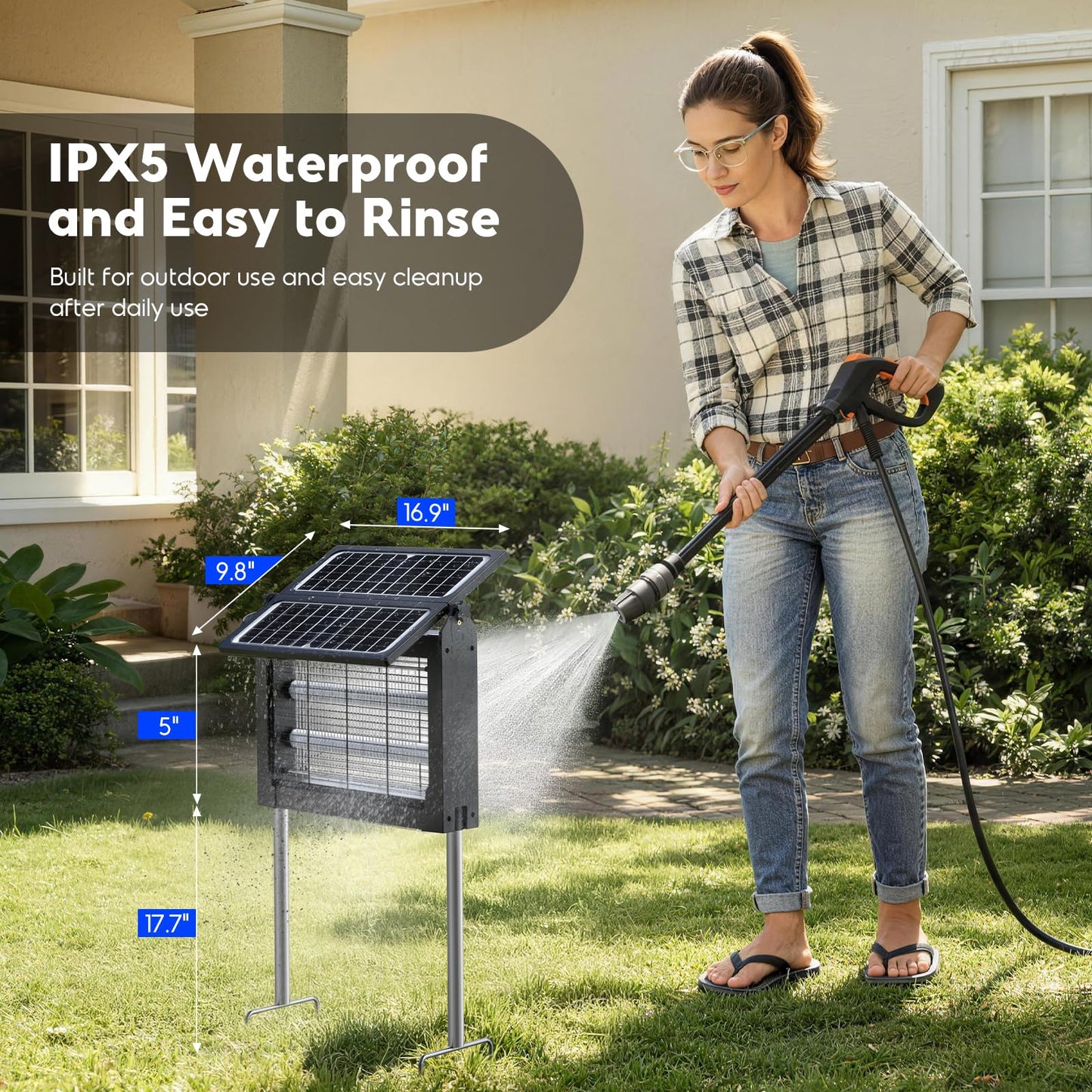Solar Bug Zapper Outdoor, 4500V Electric Mosquito Zapper with Dual Solar Panels & USB Charging, Auto On/Off Mosquito Killer, IPX5 Waterproof Fly Trap for Backyard Patio Garden Camping, 2100 Sq Ft