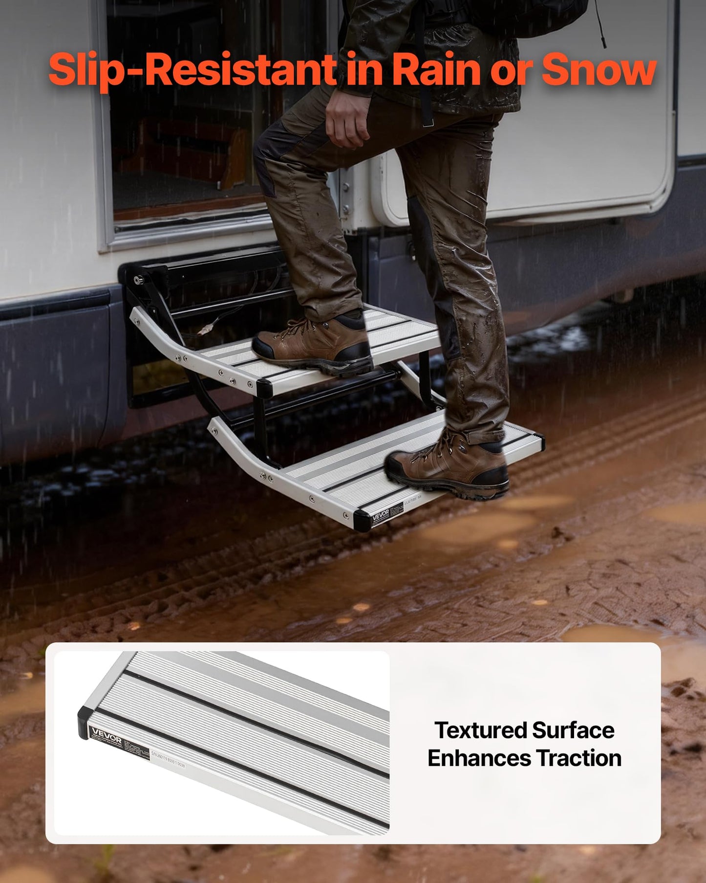 VEVOR RV Steps, 2-Step, 440 lbs Load Capacity, Electric Retractable RV Stairs, Telescopic Folding Aluminum Alloy Camper Steps, Steel Frame Non-Slip Entry Stair for Camper Van Motorhome Travel Trailer