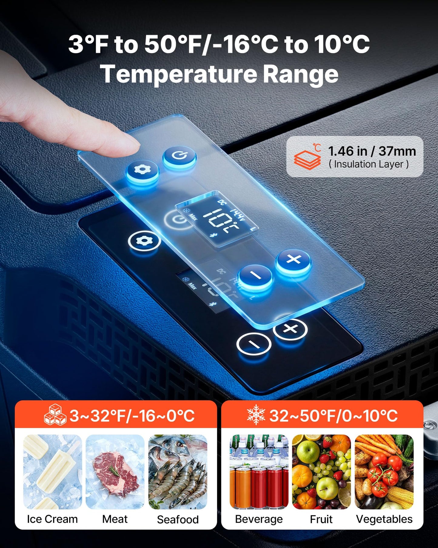 VEVOR 12 Volt Refrigerator, 21.1 QT/ 20L Car Fridge for Tesla Model 3, Portable Electric Freezer Compressor with APP Control, 12V/24V DC, 3℉ to 50℉