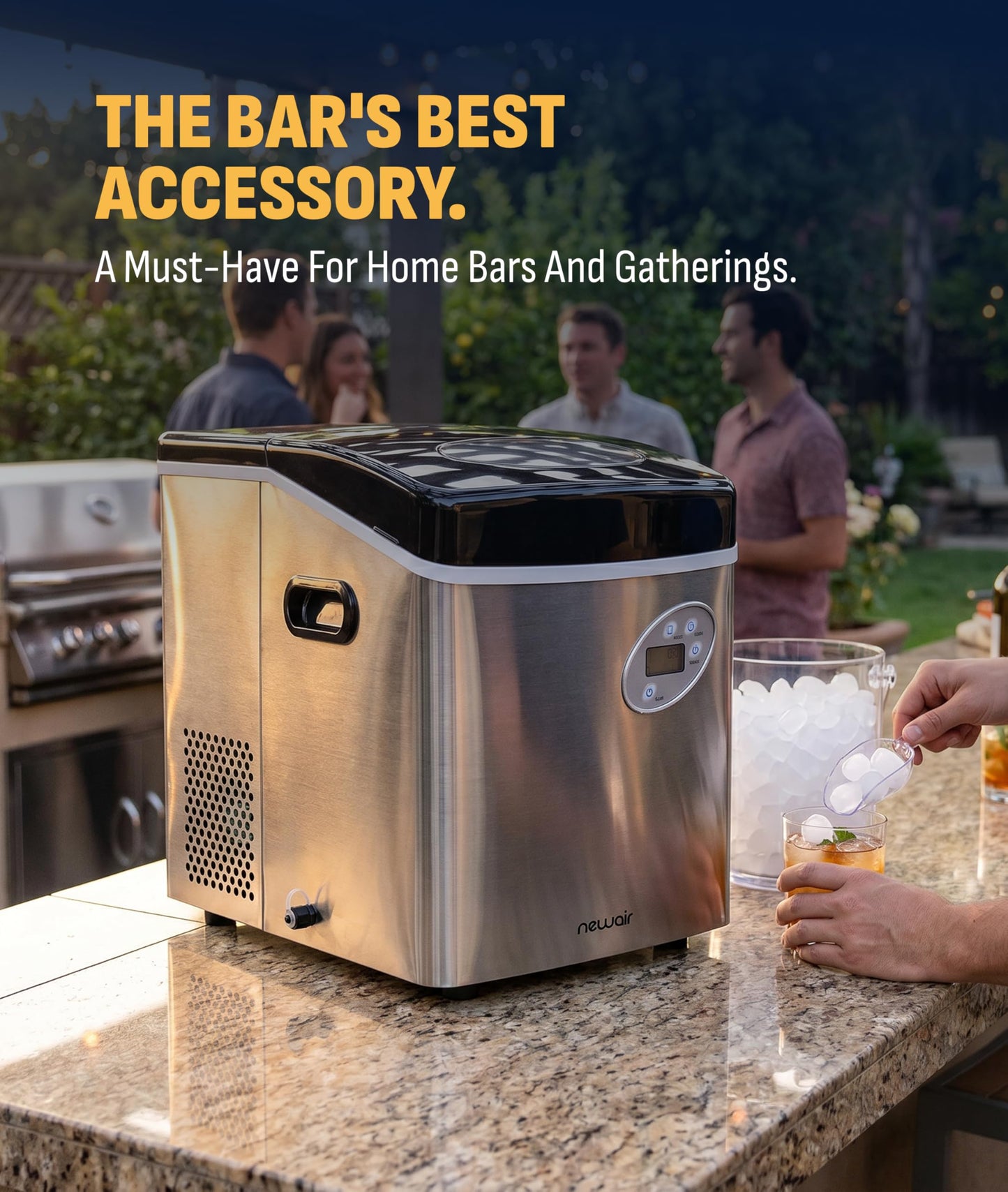 NewAir 50 lb. Countertop Ice Maker | Portable Bullet Ice Machine | 12 Cubes in 7 Minutes, 3 Ice Sizes | Stainless Steel, Self-Cleaning, BPA-Free