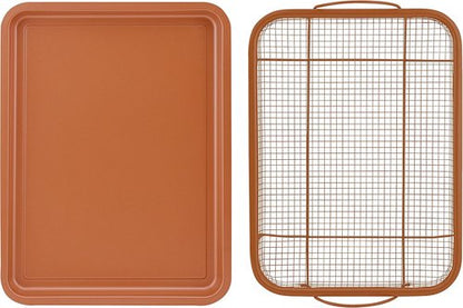 G&S Nonstick Crisper Basket Set - Durable Copper Baking Pan | 2-Piece Easy-to-Use Design