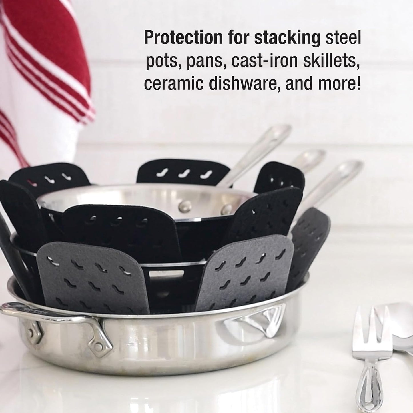All-Clad Cookware Protectors - 6-Piece Pot and Pan Protectors for Kitchen Organization | Black/Gray