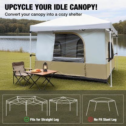 REDCAMP Canopy Camping Tent for Pop Up Canopy Tent, Inner Tent with Mesh Window, Converts Straight Leg 10'x10' or 10'x20' Canopy into Camping Tent, Fits 4-6 Person, Khaki(Frame/Shelter NOT Included)