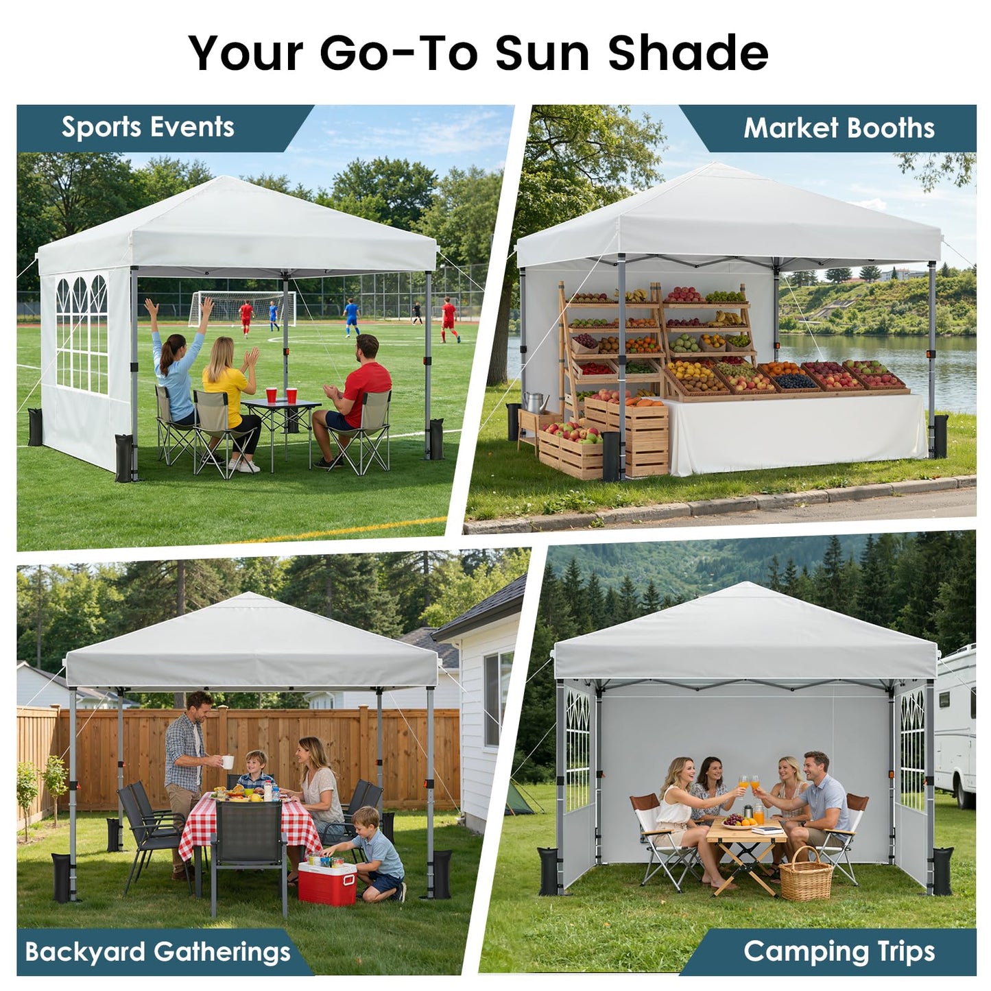 Raynesys Pop Up Canopy Tent with Sidewalls, 10x10ft 10 Person Party Tent One Push Setup, Portable Gazebo Outdoor Sun Shade for Events, Parties, Camping, Commercial, Silver Coated Top, White