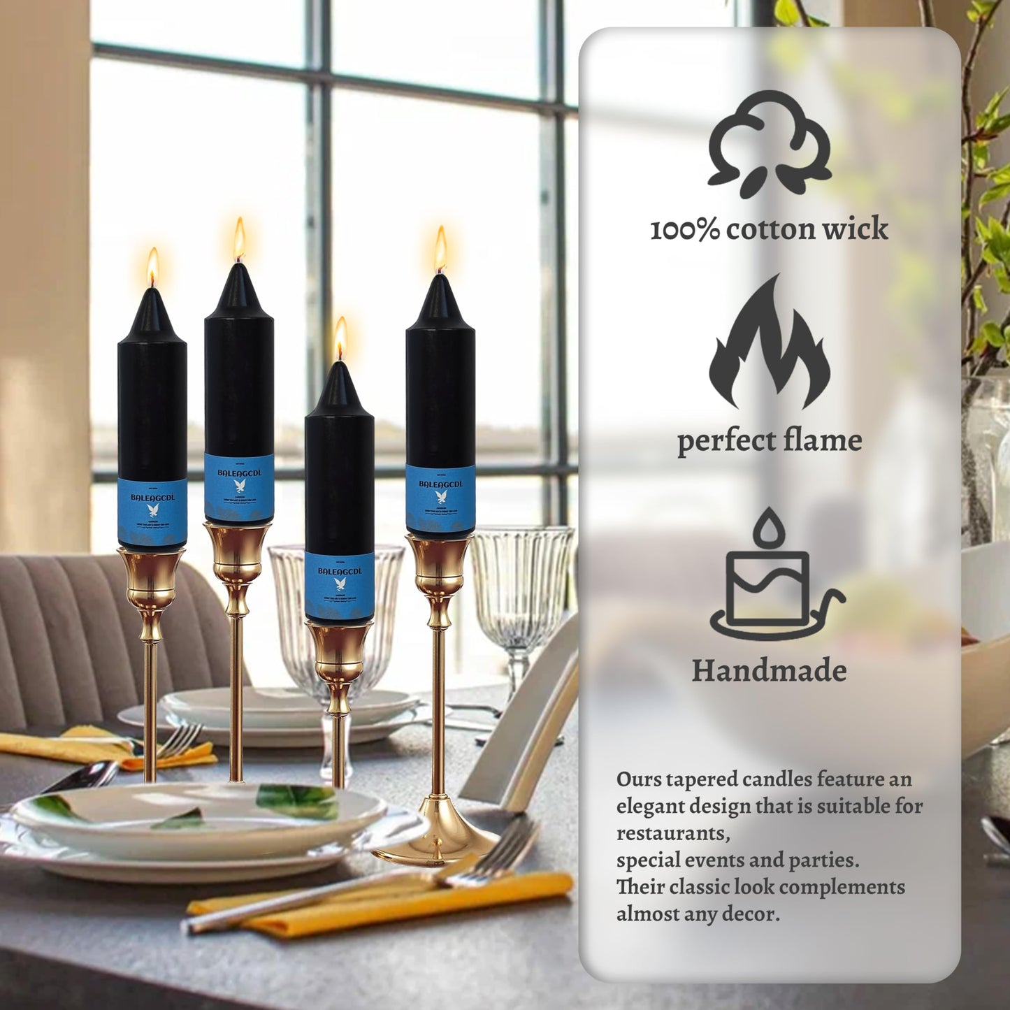 Handmade Unscented Taper Candles Long Lasting Burn Black Candles 5inch Short Candlesticks Elegant Design for Home Décor Weddings Festive Seasons