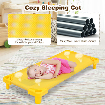 KOTEK Toddler Naptime Cot, Stackable Daycare Sleeping Cot for Kids, 51" L x 23" W, Ready-to-Assemble, Space-Saving Kids Nap Cots for Children Classroom Preschool (Set of 4, Multicolor)
