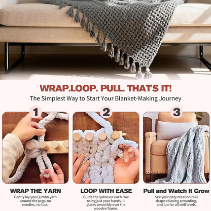 46 Inch Chunky Knitting Blanket Loom - Wooden Knitting Loom Frame for Hand, Thick Yarn Knitting Tools for Beginner, Foldable and Portable Chunky Blankets Extra Large Loom