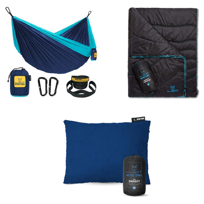 Wise Owl Outfitters Camping Hammock with Camping Pillow & Blanket - Waterproof Camping Accessories & Backpacking Gear, Camping Gear Must Haves - Blue