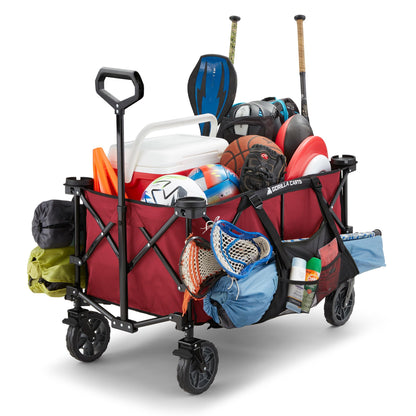 Gorilla Carts Collapsible Folding Outdoor Utility Wagon, 7 Cu Ft Oversized Bed, 150 lb Load Rating, Red – Foldable Rolling Cart w/ Pockets & Cup Holders for Beach, Camping, Sports or Picnic