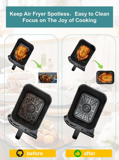 Szyeequoo Silicone Air Fryer Liners 2 Pack for Ninja Dual Zone, 1 Perforated and 1 Solid, Rectangle Reusable Liners for DZ201 DZ401 DZ550 DZ302, COSORI 9QT Instant Chefman Dual Basket Air Fryers