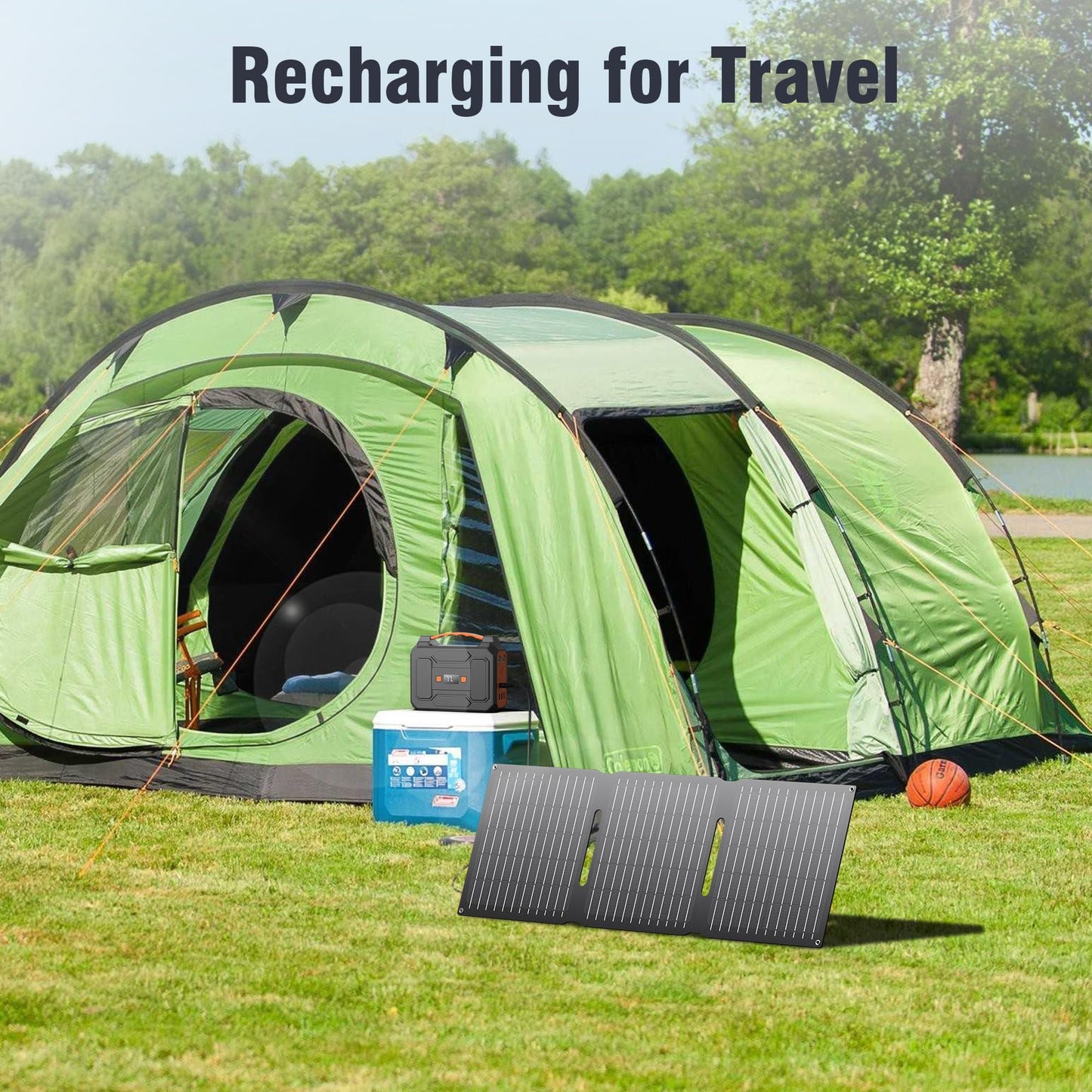 Portable Solar Power Station with Foldable Solar Panel 30W, 100W 110V AC Outlet Camping Solar Power Bank cwith Panels, DC Battery Power Pack for Laptop Smart Devices RV Outdoor Backup