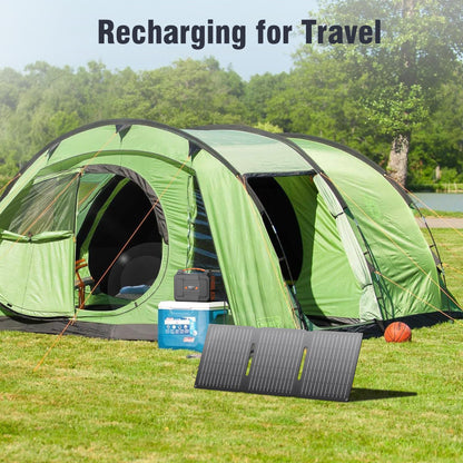 Portable Solar Power Station with Foldable Solar Panel 30W, 100W 110V AC Outlet Camping Solar Power Bank cwith Panels, DC Battery Power Pack for Laptop Smart Devices RV Outdoor Backup