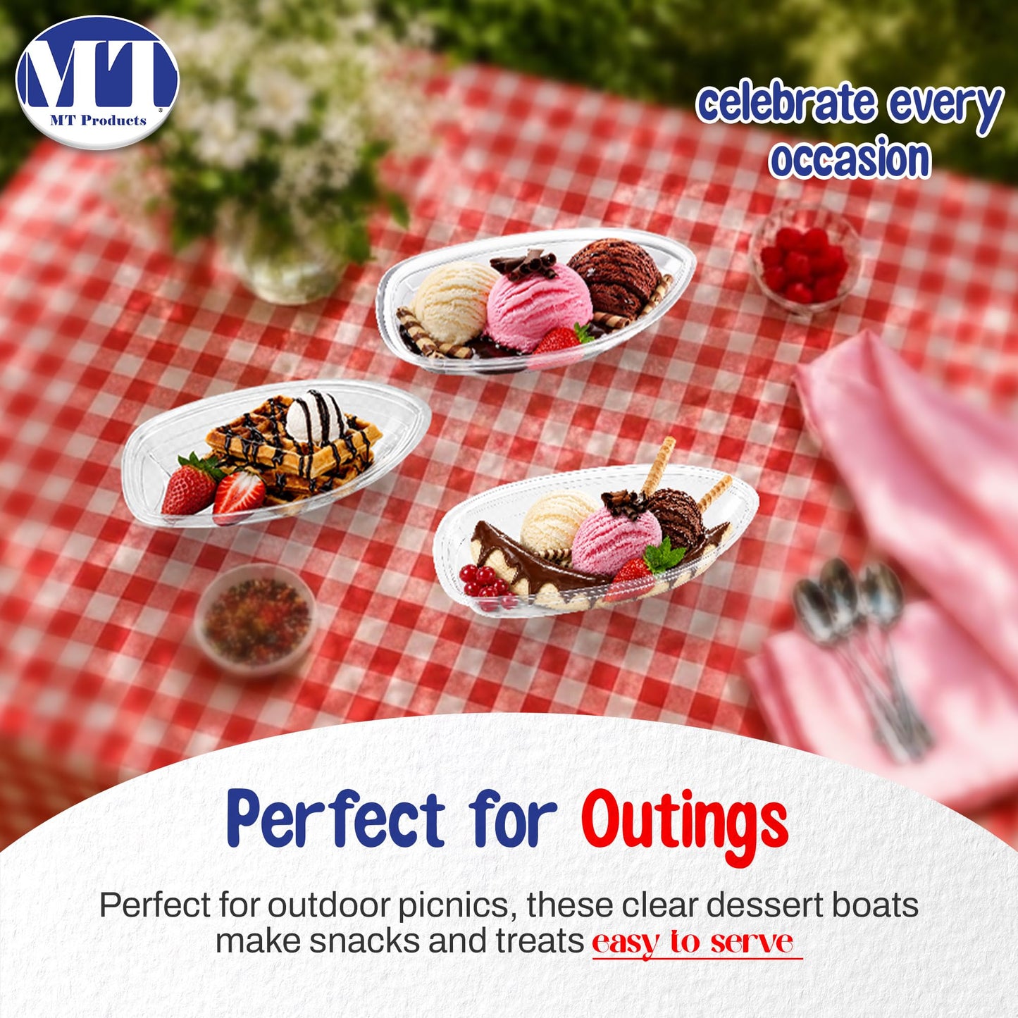 MT Products Clear Plastic Disposable Banana Split Boats 12 oz. - Ice Cream Sundae Bowls (Pack of 30) - Made in the USA