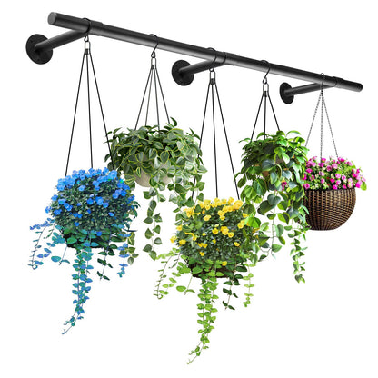 Hanging Planters Rod – Plant Hanger Indoor for Window Ceiling, Hanging Plant Shelf for Wall Planter House Plants, Plant Shelves Metal Holder Bar 63In (Pots, plants, chains not included)