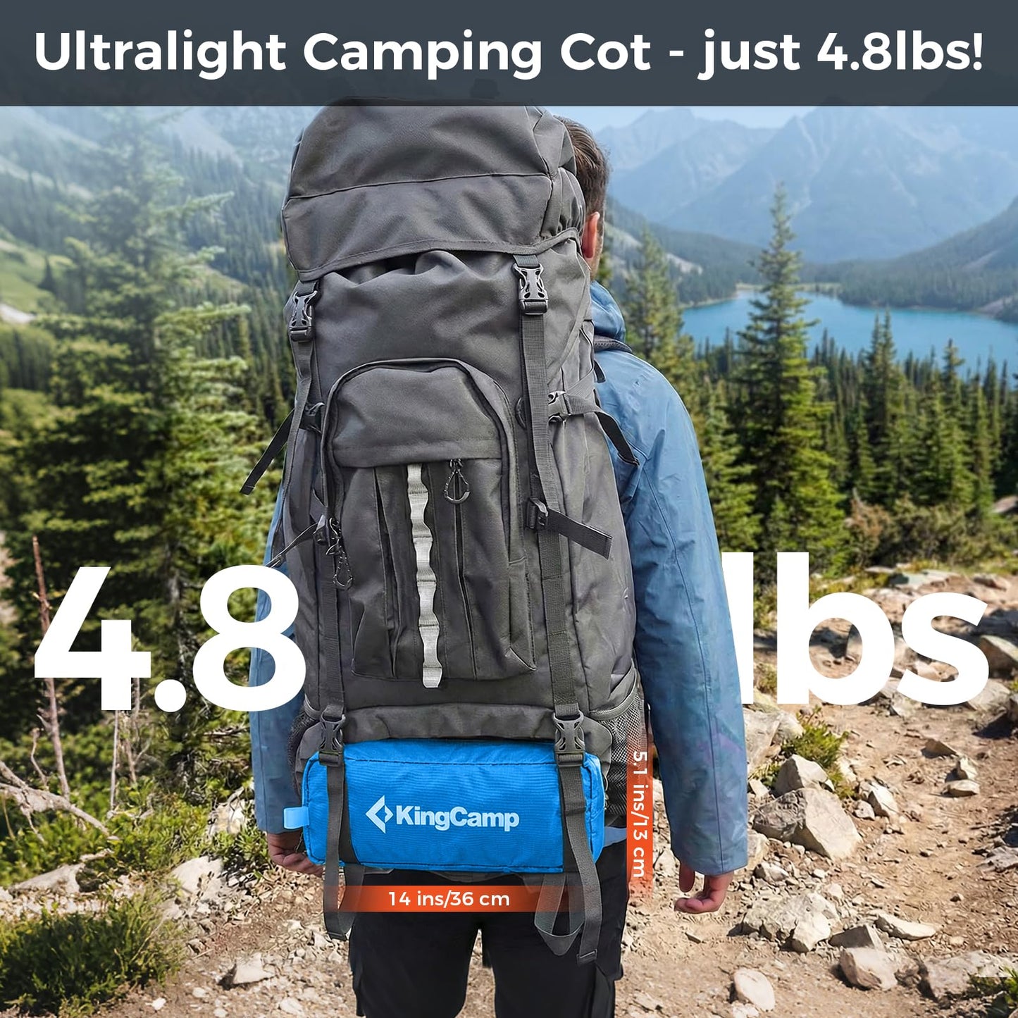 KingCamp Ultralight Camping Cot, Portable Folding Sleeping Cot for Adults, 265 Lbs Heavy Duty Compact Bed for Outdoor Backpacking Travel Hiking, Extra Wide 75 x 25 Inches, Blue