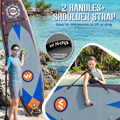 WNOVA 11'6" × 34" Extra Wide Inflatable Stand Up Paddle Board, Stable SUP with Premium SUP Accessories and Non-Slip Comfort Deck for Adults & Youth of All Skill Levels (Classic Wood)
