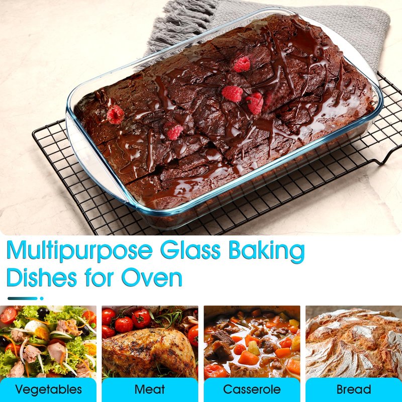 NUTRIUPS 2.6 Quart Glass Baking Dish, 9x13x2.2''(Handles Included), Rectangular Baking Dishes for Oven, Tempered Glass Casserole Dish