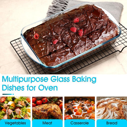 NUTRIUPS 2.6 Quart Glass Baking Dish, 9x13x2.2''(Handles Included), Rectangular Baking Dishes for Oven, Tempered Glass Casserole Dish