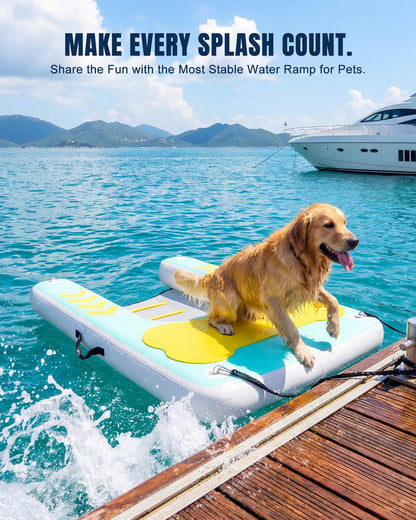 lesotc Inflatable Dog Pool Ramp - 60'' x 40'' Float Dock Platform for Dogs Up to 240 lbs, Non-Slip Floating Platform with Water Ramp for Boat, Pool, Dock, Lake