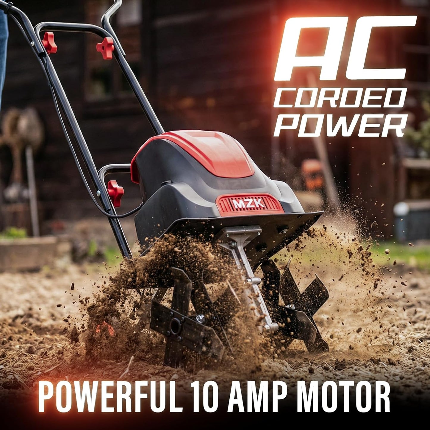 MZK 12-Inch Electric Tiller - 10.5 Amp Lightweight Cultivator for Easy Gardening | 8-Inch Tilling Depth