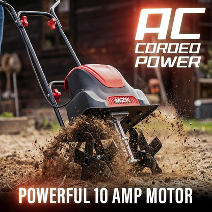 MZK 12-Inch Electric Tiller - 10.5 Amp Lightweight Cultivator for Easy Gardening | 8-Inch Tilling Depth