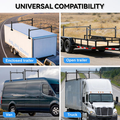 Aluminum Trailer Ladder Rack, Universal Adjustable Roof Ladder Rack for Enclosed & Open Trailers, 6.28′-9.06′ W & 0.58′-1.74′ H Adjustable, 450 lbs Capacity, Rustproof Aluminum with Ladder Stoppers