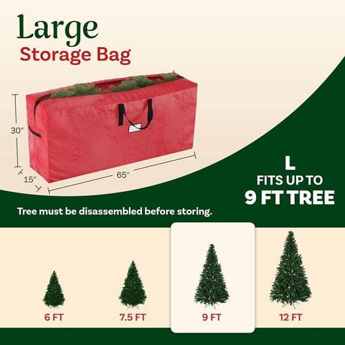 Elf Stor Christmas Tree Storage Bag - Waterproof Design for 9-Foot Artificial Trees & Holiday Decor | Red