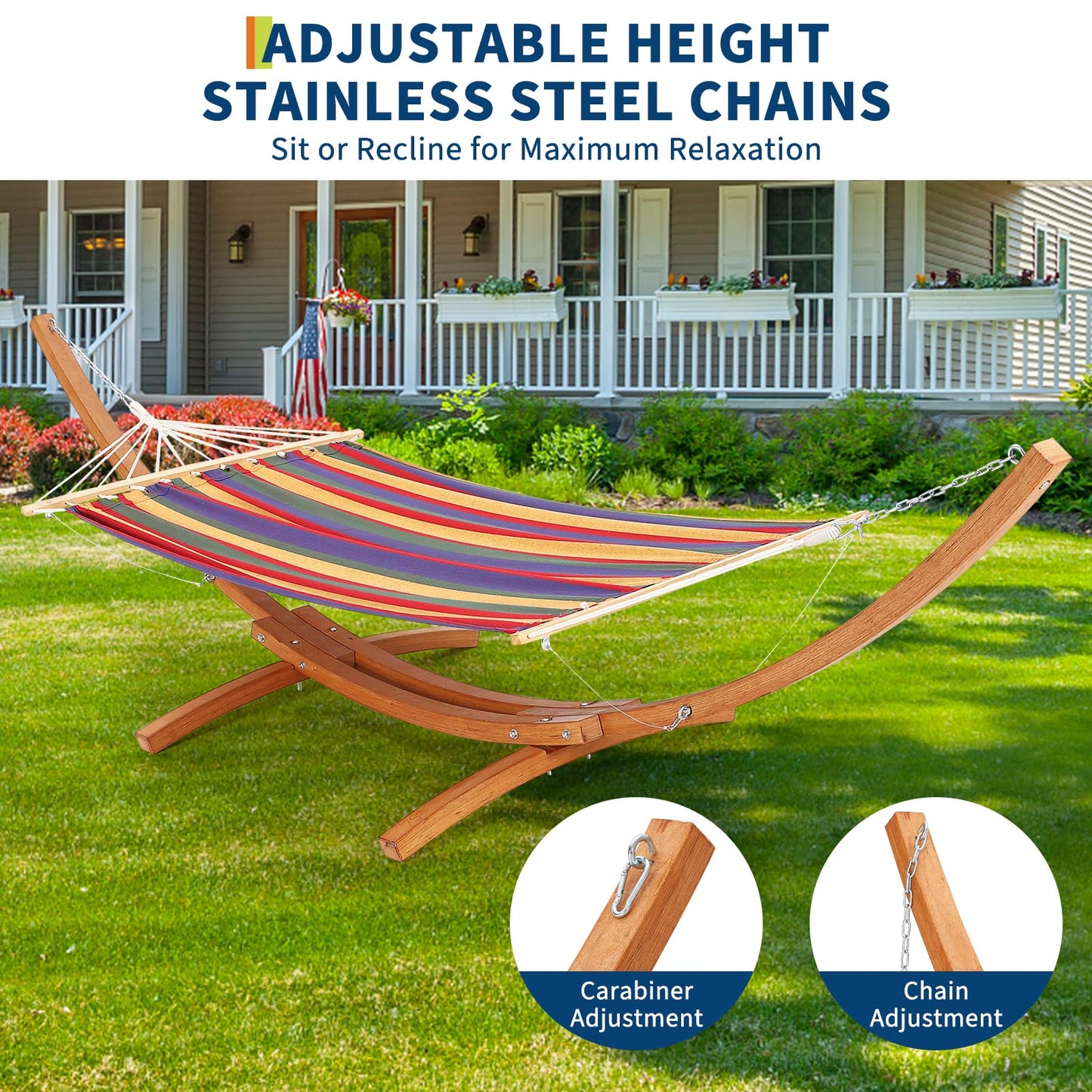 GarveeLife Wood Hammock Stand Only, Max 475 LBS, Heavy Duty Weatherproof Wood Hammock Stand for Outdoor, Indoor, Garden, Patio, Backyard, Curved