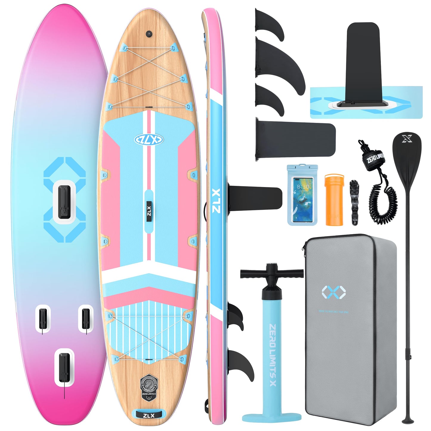 ZLX 11'6"x35" Ultra Wide Inflatable Stand Up Paddle Board | Stable Non-Slip Deck Pad, Unique Fin System, Premium SUP Accessories & Backpack - Upgraded Pump for Adults, All Skill Levels