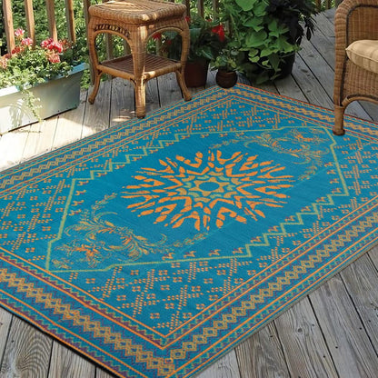 Santex Outdoor/Indoor Plastic Straw Rugs Waterproof Portable Mat Easy to Clean Outdoor Patio Mat, Perfect for Garden, Patio, Picnic, Decking (Orange,9x12 Feet)