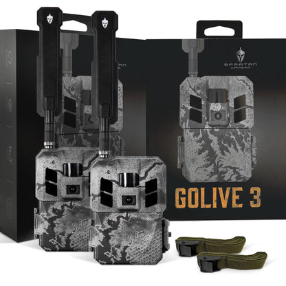 Spartan Camera 2 Pack GoLive3 Hunting Trail Camera, Live Streaming, 96° Wide Angle, Motion Activated, On-Demand FHD Photos and 1080p Videos, Built-in Lithium Battery,Blackout IR Flash,GPS,Weatherproof