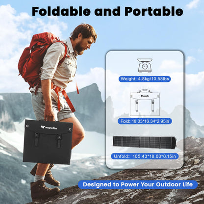 wagnation 200 Watt Portable Solar Panel, Foldable Solar Panel Charger with Kickstands, QC3.0 USB-A USB-C & MC4 Output for Phone/Power Bank/Power Station, IP65 Waterproof for Camping Hiking RV Blackout