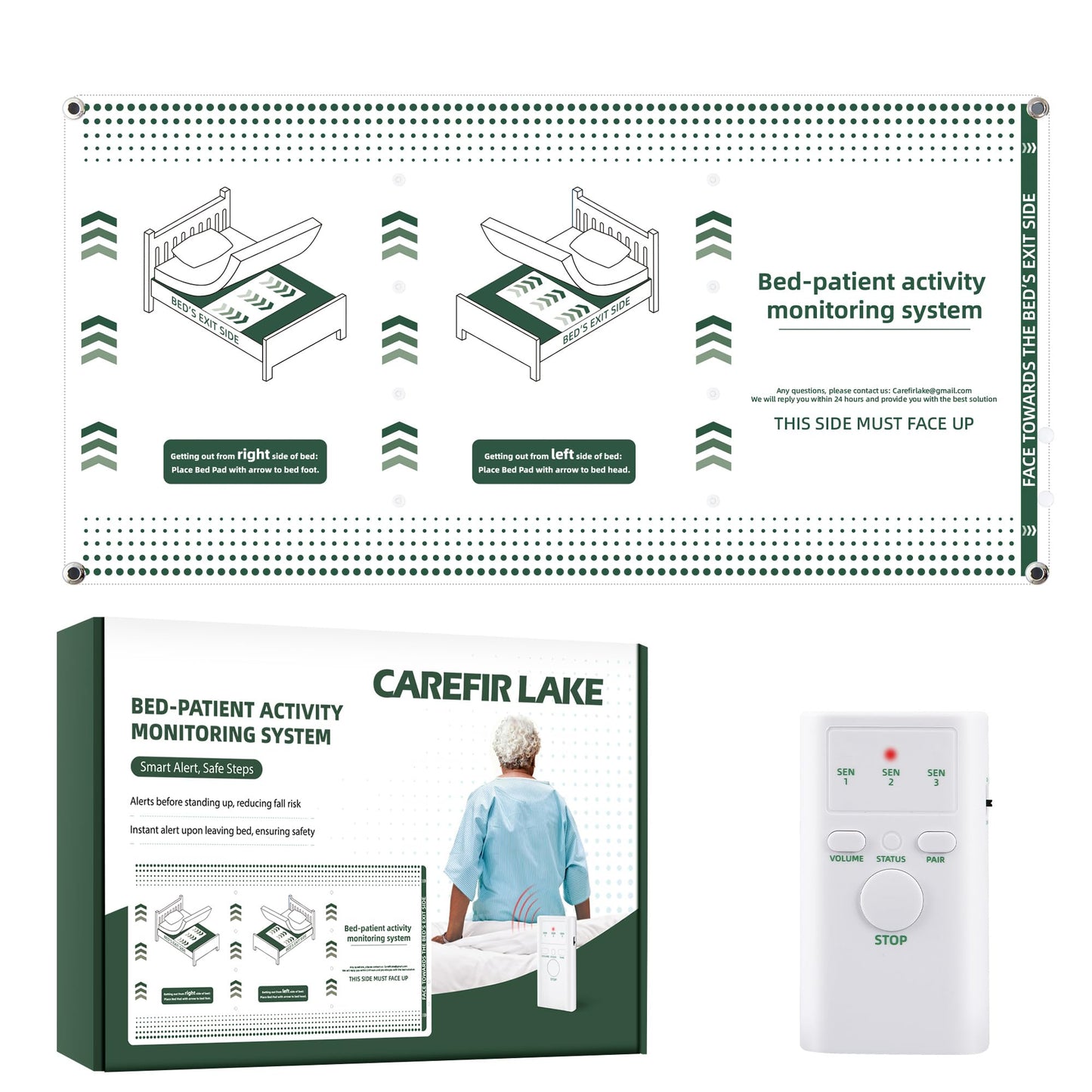 Wireless Bed Alarm for Elderly Dementia Patients - Large & Wide Under-Mattress Sensor Pad with Pager, Early & Exit Alert Modes, Fits All Thick and Thin Mattresses, Effectively Reduces False Alarms