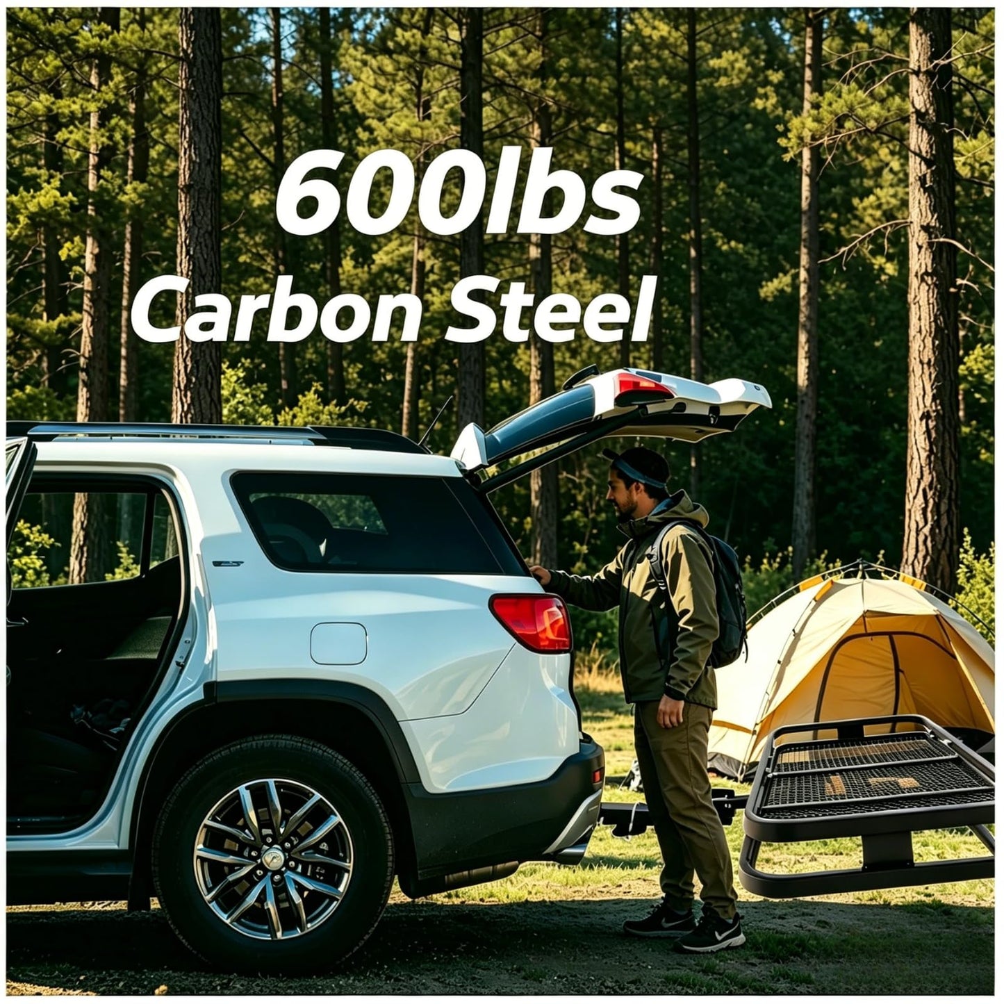 72" x 30" Fold-Up Hitch Cargo Carrier with Hitch Lock and Reflective Safety Panels – 600 Lbs Capacity Hitch Mount Cargo Carrier Fits 2" Receiver for SUVs, Trucks & Off-Road Vehicles